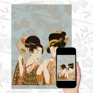 Cartão Garotas Geishas Japonesas Vintage em Kimonos