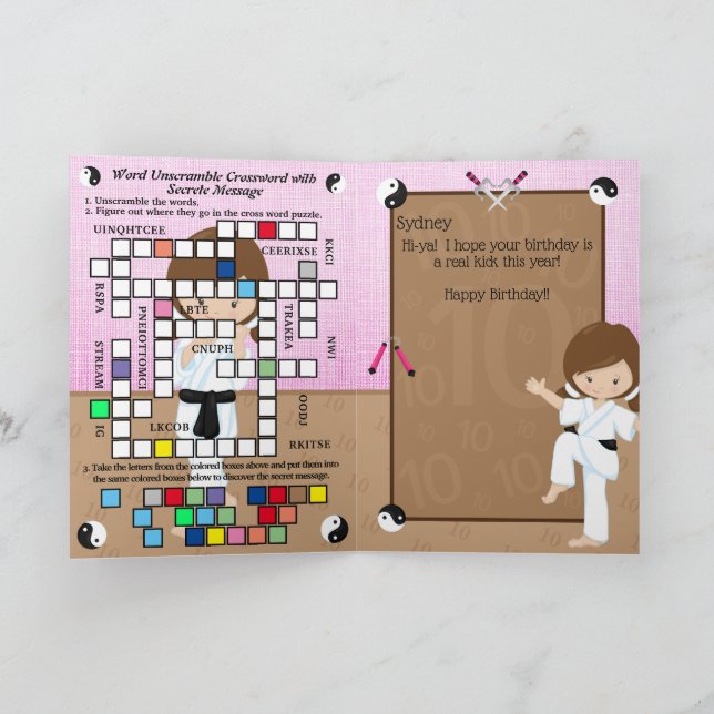 Cartão Garotas maravilhosas Karate Mensagem Secreta Feliz (Interior)