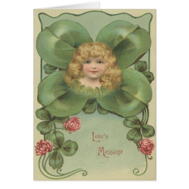 Cartão Garotinha Bonita Quatro Flores De Folha De Folha (Frente)