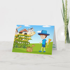 Cartão Garotinho Fazenda Azul Brincadeira Crianças Fábric