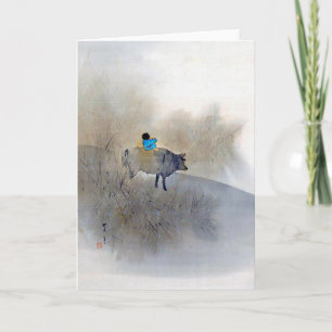 Cartão Garoto andando uma vaca e soprando uma flauta, Sei