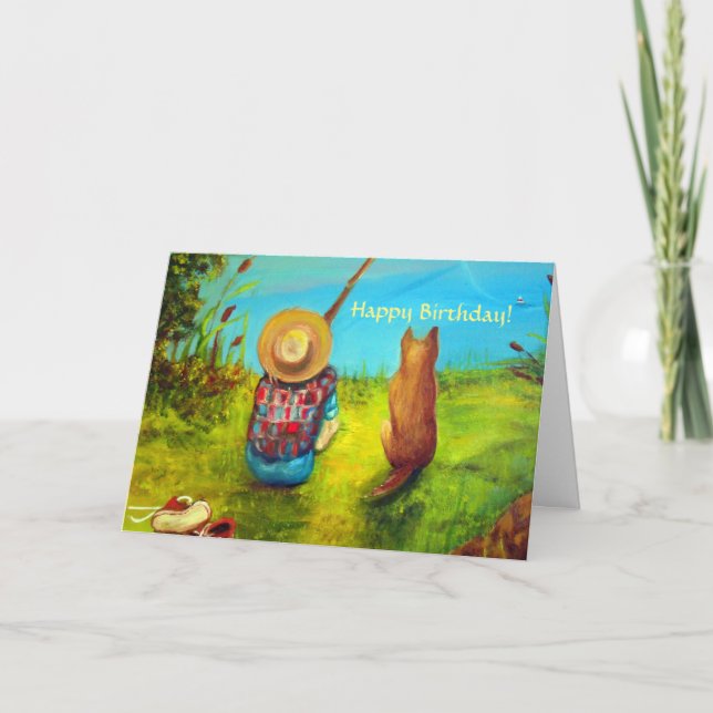 Cartão Garoto Costumando Pescar Aniversário (Frente)