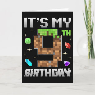 Cartão Garoto de 9 anos de idade de aniversário retro nív