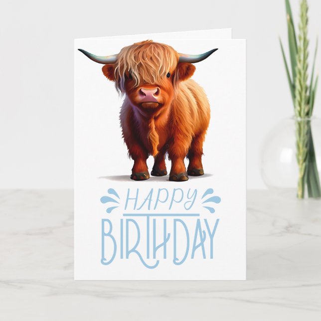 Cartão garoto de aniversário Highland Cow (Frente)