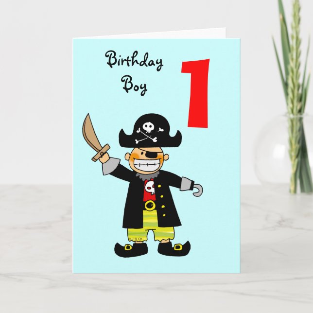 Cartão Garoto pirata de 1 ano (Frente)