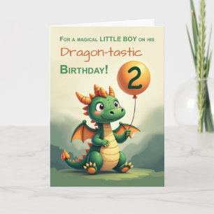 Cartão Garoto segundo aniversário Dragão Cute Segurando B