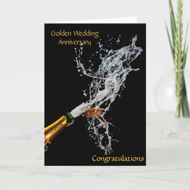 Cartão Garrafa de Champanhe	 Aniversário de Bodas de Ouro (Frente)