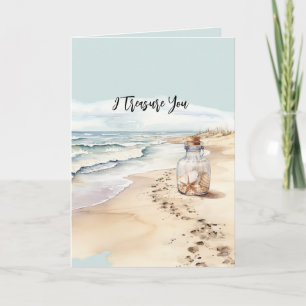 Cartão Garrafa de Estrela do Mar de Areia da Praia Eu Tes