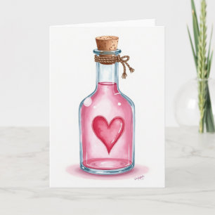 Cartão Garrafa de Poção do Amor Carta Coração
