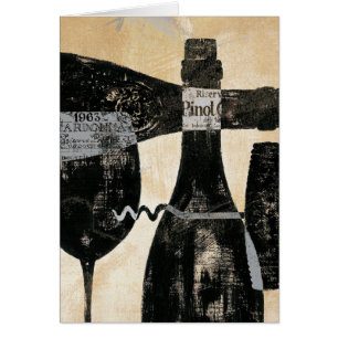 Cartão Garrafa e vidro de vinho