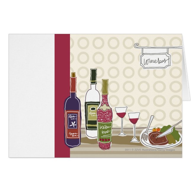 Cartão Garrafas de vinho com os wineglasses na mesa (Frente Horizontal)
