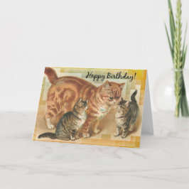 Cartão Gata Mãe Vintage e Gatinhos, Aniversário