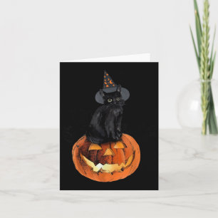 Cartão Gata Preta Halloween Gata Preta Sentada Sobre Abób