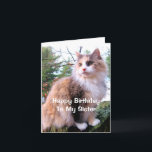Cartão Gata Xadrez Aniversário Irmã<br><div class="desc">Este cartão de aniversário para sua irmã que ama gatos apresenta um lindo gato calico de pelo longo sentado em um toco de árvore no outono. As cores do gato são butterscotch,  cinza e branco. Na frente,  o texto diz: "Feliz Aniversário à Minha Irmã".</div>