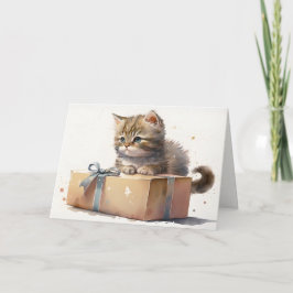 Cartão Gatinha de Aniversário em uma Caixa