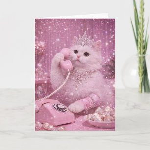 Cartão Gatinha Princesa Glamourosa Usando Telefone