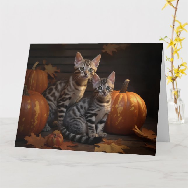 Cartão Gatinho Bengal Outono Delícia Abóbora  (Flor Amarela)