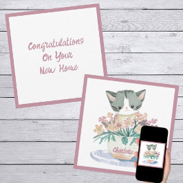 Cartão Gatinho Bonito Sentado Em Um Pote De Flores Nova C