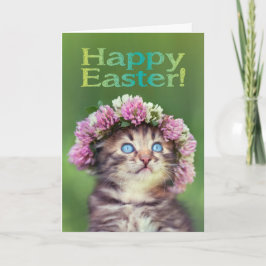 Cartão Gatinho Bonito Vestindo Flores na Páscoa