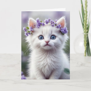 Cartão Gatinho Branco Com Lilac Laurel