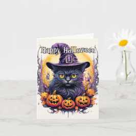 Cartão Gatinho Bruxo | Feliz Halloween