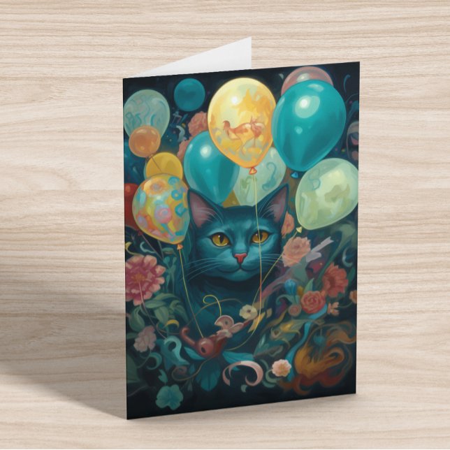 Cartão Gatinho com Balões de Aniversário  (Criador carregado)