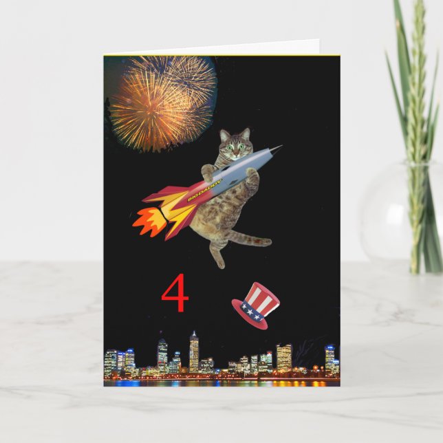 Cartão gatinho de 4 de julho (Frente)