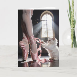 Cartão Gatinho de Aniversário Desamarrando um Chinelo de