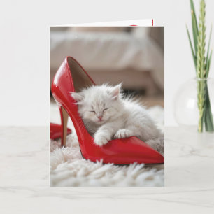 Cartão Gatinho de Aniversário Dormindo em um Sapato Verme