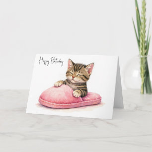Cartão Gatinho de Aniversário Dormindo em uma Chinela Ros