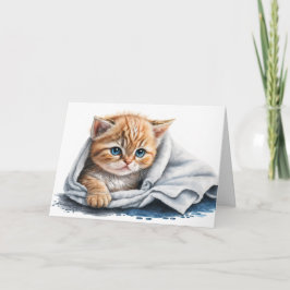 Cartão Gatinho de Aquarela para ir bem logo