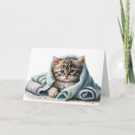 Cartão Gatinho de Aquarela para ir bem logo