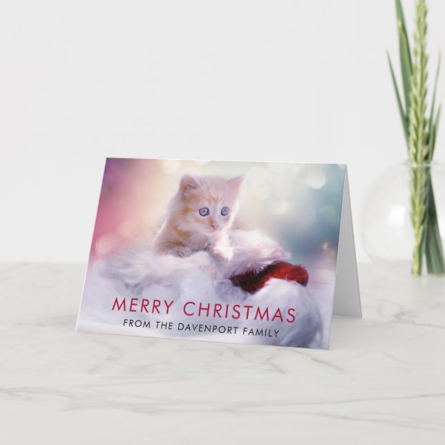 Cartão Gatinho de Natal Fofo Férias (Frente)