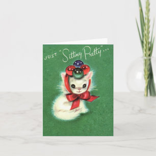 Cartão Gatinho de Natal "Sitting Pretty" Vintage