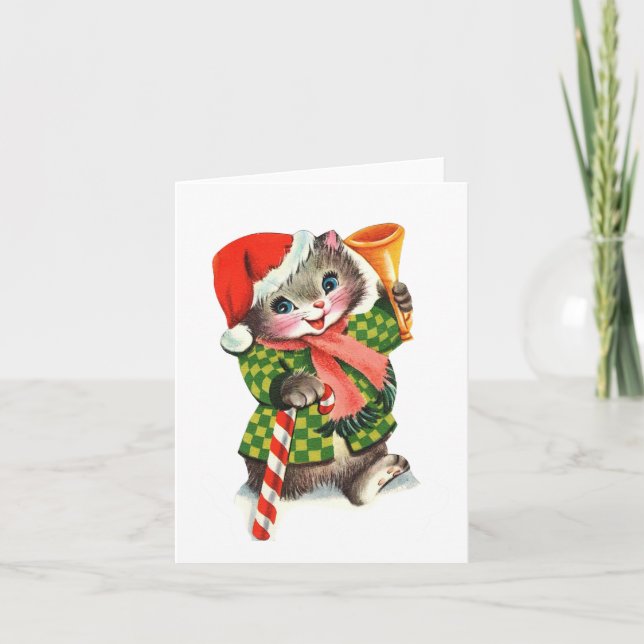 Cartão Gatinho de Natal Vintage (Frente)