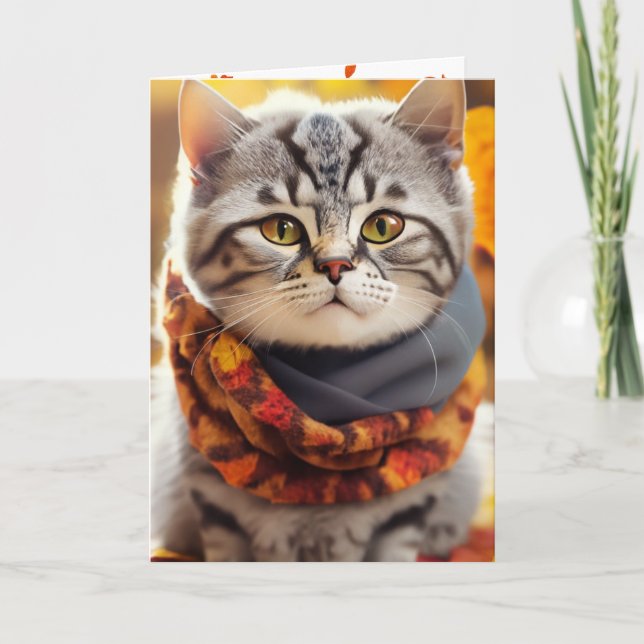 Cartão Gatinho De Outono Com Scarf (Frente)