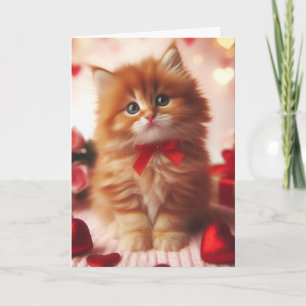 Cartão Gatinho de São Valentim Ruivo Fofinho e Felpudo