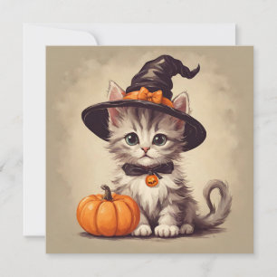 Cartão Gatinho de Vintage bonitinho no Halloween