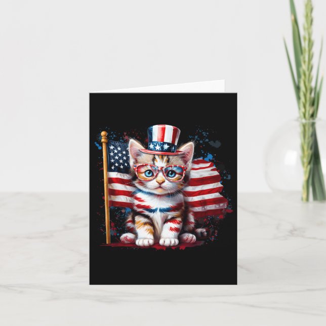 Cartão Gatinho do Dia 4 de Julho Bandeira Americana Améri (Frente)