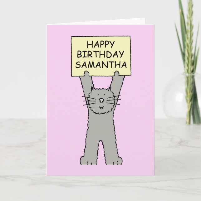 Cartão Gatinho dos desenhos animados de Samantha do feliz (Frente)
