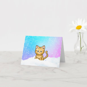 Cartão Gatinho Dourado Na Neve