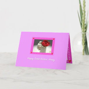 Cartão Gatinho e Rosas de chá Doce Dezesseis Aniversári