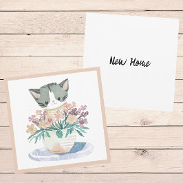 Cartão Gatinho Em Pote De Flores Bem-Vindo À Sua Nova Cas
