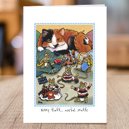 Cartão Gatinho Engraçado Fluff Cat Grooming Mouse Dobrado
