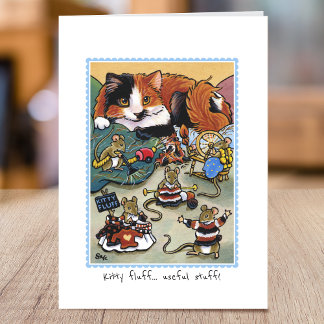 Cartão Gatinho Engraçado Fluff Cat Grooming Mouse Dobrado