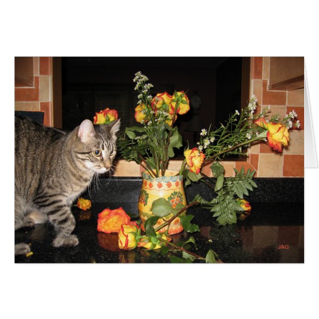 Cartão Gatinho fino e Rosas (Frente horizontal)