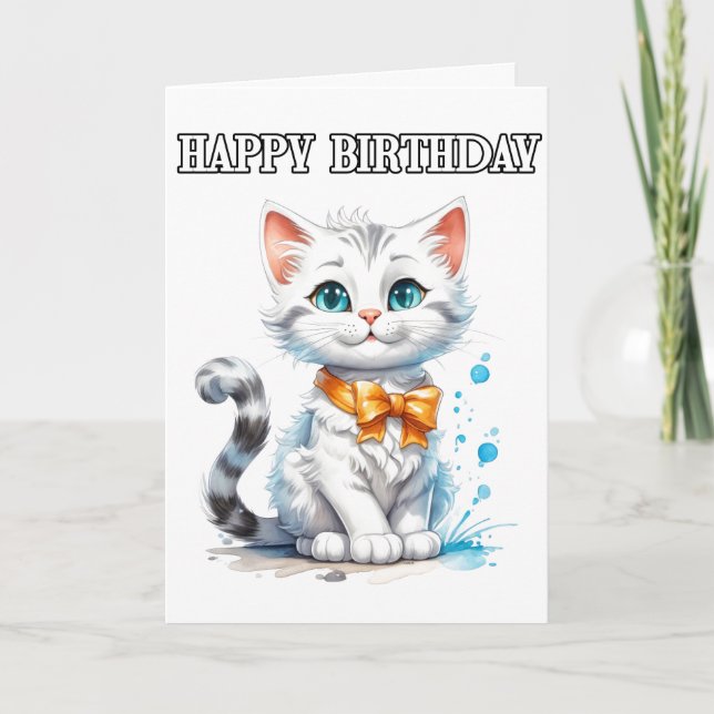 Cartão Gatinho Fofo de Aniversário Feliz (Frente)