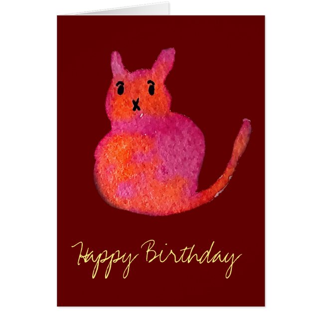 Cartão Gatinho giro, rosa, (Frente)