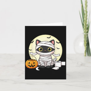 Cartão Gatinho Kawaii de Halloween Múmia Gato Preto Truqu
