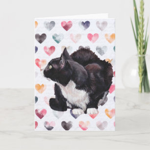 Cartão Gatinho Love Tuxedo Cat Art Greeting Card
